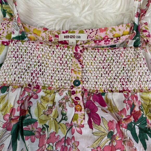 KENZO Kids Girls Floral Tank Size Small Tie Sleeve Feminine Cotton Bird Print - Picture 3 of 5